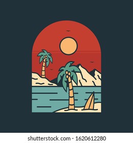 simple logo badge beach design, for t-shirt prints, patches, emblems, posters, badges and labels and other uses