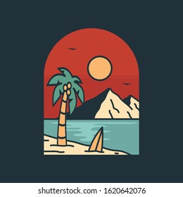 simple logo badge beach design, for t-shirt prints, patches, emblems, posters, badges and labels and other uses