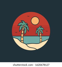 simple logo badge beach design, for t-shirt prints, patches, emblems, posters, badges and labels and other uses