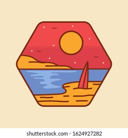 simple logo badge beach design, for t-shirt prints, patches, emblems, posters, badges and labels and other uses