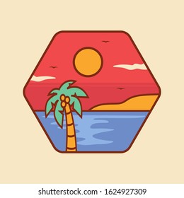 simple logo badge beach design, for t-shirt prints, patches, emblems, posters, badges and labels and other uses
