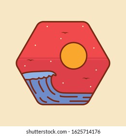 simple logo badge beach design, for t-shirt prints, patches, emblems, posters, badges and labels and other uses