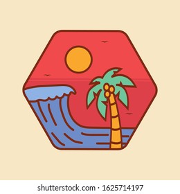 simple logo badge beach design, for t-shirt prints, patches, emblems, posters, badges and labels and other uses