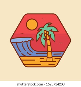 simple logo badge beach design, for t-shirt prints, patches, emblems, posters, badges and labels and other uses