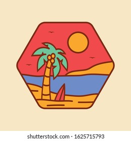 simple logo badge beach design, for t-shirt prints, patches, emblems, posters, badges and labels and other uses