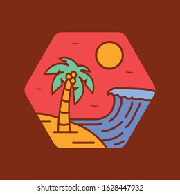 simple logo badge beach design, for t-shirt prints, patches, emblems, posters, badges and labels and other uses
