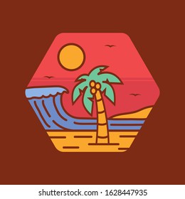 simple logo badge beach design, for t-shirt prints, patches, emblems, posters, badges and labels and other uses