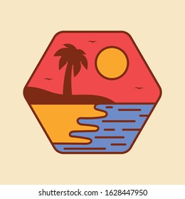 simple logo badge beach design, for t-shirt prints, patches, emblems, posters, badges and labels and other uses