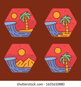 simple logo badge beach design, for t-shirt prints, patches, emblems, posters, badges and labels and other uses