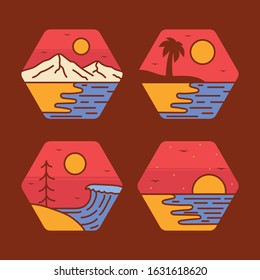 simple logo badge beach design, for t-shirt prints, patches, emblems, posters, badges and labels and other uses