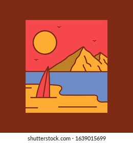simple logo badge beach design illustration, for t-shirt prints, patches, emblems, posters, badges and labels and other uses