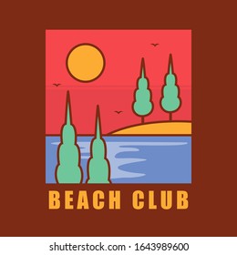 placa de logotipo simple ilustración de diseño de playa, para impresiones en pantalones, parches, emblemas, carteles, insignias y etiquetas y otros usos