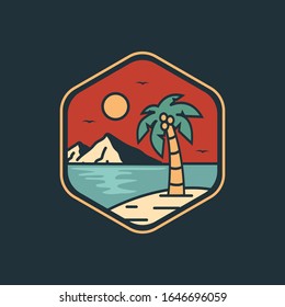 simple logo badge beach design illustration, for t-shirt prints, patches, emblems, posters, badges and labels and other uses