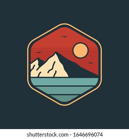 placa de logotipo simple ilustración de diseño de playa, para impresiones en pantalones, parches, emblemas, carteles, insignias y etiquetas y otros usos