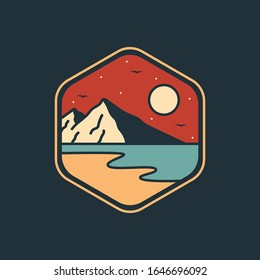 simple logo badge beach design illustration, for t-shirt prints, patches, emblems, posters, badges and labels and other uses