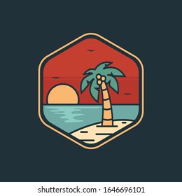 simple logo badge beach design illustration, for t-shirt prints, patches, emblems, posters, badges and labels and other uses