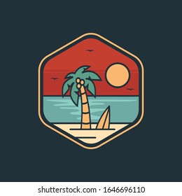 simple logo badge beach design illustration, for t-shirt prints, patches, emblems, posters, badges and labels and other uses