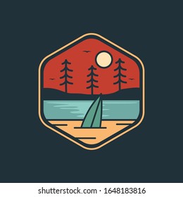 simple logo badge beach design illustration, for t-shirt prints, patches, emblems, posters, stickers, badges and labels and other uses