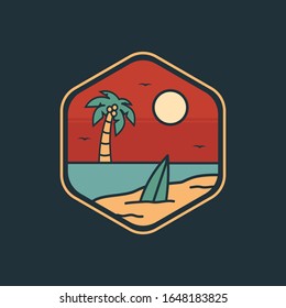 simple logo badge beach design illustration, for t-shirt prints, patches, emblems, posters, stickers, badges and labels and other uses