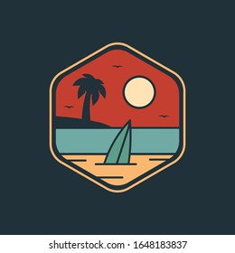 einfaches Logo-Badge-Stranddesign-Illustration für T-Shirt-Ausdrucke, Patches, Embleme, Plakate, Aufkleber, Badges und Etiketten und andere Verwendungszwecke