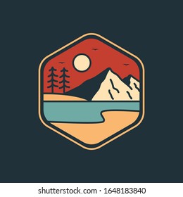 simple logo badge beach design illustration, for t-shirt prints, patches, emblems, posters, stickers, badges and labels and other uses