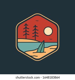 simple logo badge beach design illustration, for t-shirt prints, patches, emblems, posters, stickers, badges and labels and other uses