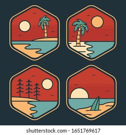 simple logo badge beach design illustration, for t-shirt prints, patches, emblems, posters, badges and labels and other uses