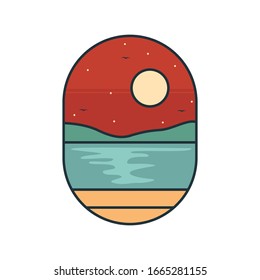 simple logo badge beach design template, for t-shirt prints, patches, emblems, posters, badges and labels and other uses