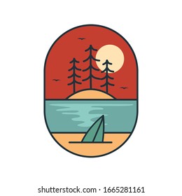simple logo badge beach design template, for t-shirt prints, patches, emblems, posters, badges and labels and other uses