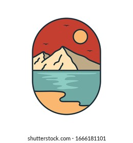 simple logo badge beach design template, for t-shirt prints, patches, emblems, posters, badges and labels and other uses