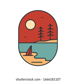 einfaches Logo-Badge-Stranddesign-Template für T-Shirt-Ausdrucke, Patches, Embleme, Plakate, Badges und Etiketten und andere Verwendungszwecke