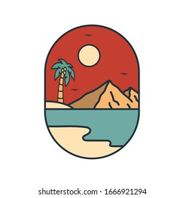 simple logo badge beach design template, for t-shirt prints, patches, emblems, posters, badges and labels and other uses