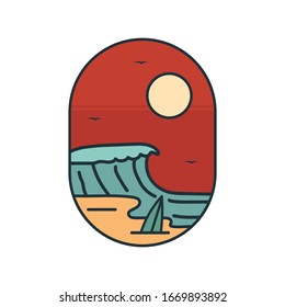 simple logo badge beach design template, for t-shirt prints, patches, emblems, posters, badges and labels and other uses
