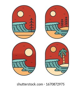 simple logo badge beach design template, for t-shirt prints, patches, emblems, posters, badges and labels and other uses