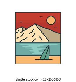 plantilla de diseño de playa simple con logotipo, para impresiones en pantalones, parches, emblemas, carteles, insignias y etiquetas y otros usos