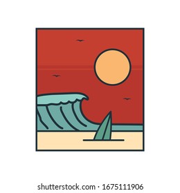 plantilla de diseño de playa simple con logotipo, para impresiones en pantalones, parches, emblemas, carteles, insignias y etiquetas y otros usos