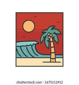 simple logo badge beach design template, for t-shirt prints, patches, emblems, posters, badges and labels and other uses