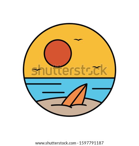 simple logo badge beach design, for t-shirt prints, patches, emblems, posters, badges and labels and other uses