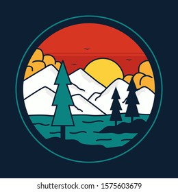 simple logo badge mountain design illustration