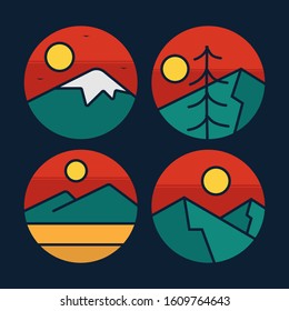 simple logo badge mountain design, for t-shirt prints, patches, emblems, posters, badges and labels and other uses
