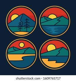 simple logo badge mountain design, for t-shirt prints, patches, emblems, posters, badges and labels and other uses