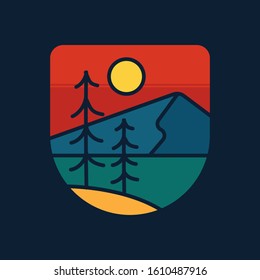 simple logo badge mountain design, for t-shirt prints, patches, emblems, posters, badges and labels and other uses