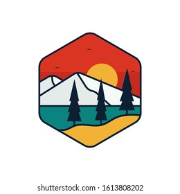 simple logo badge mountain design, for t-shirt prints, patches, emblems, posters, badges and labels and other uses