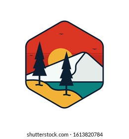 simple logo badge mountain design, for t-shirt prints, patches, emblems, posters, badges and labels and other uses