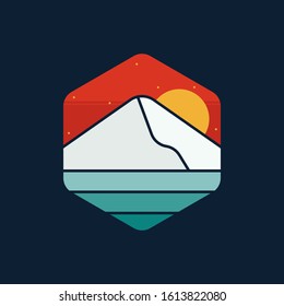 simple logo badge mountain design, for t-shirt prints, patches, emblems, posters, badges and labels and other uses