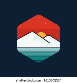 simple logo badge mountain design, for t-shirt prints, patches, emblems, posters, badges and labels and other uses