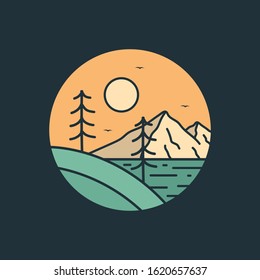 simple logo badge mountain design, for t-shirt prints, patches, emblems, posters, badges and labels and other uses
