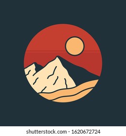simple logo badge mountain design, for t-shirt prints, patches, emblems, posters, badges and labels and other uses