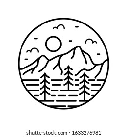 simple logo badge mountain design, for t-shirt prints, patches, emblems, posters, badges and labels and other uses