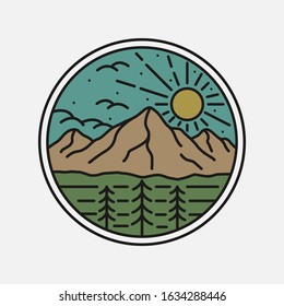 simple logo badge mountain design, for t-shirt prints, patches, emblems, posters, badges and labels and other uses